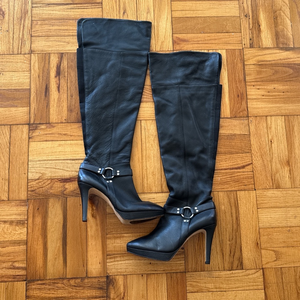Black Leather Knee-High Boots